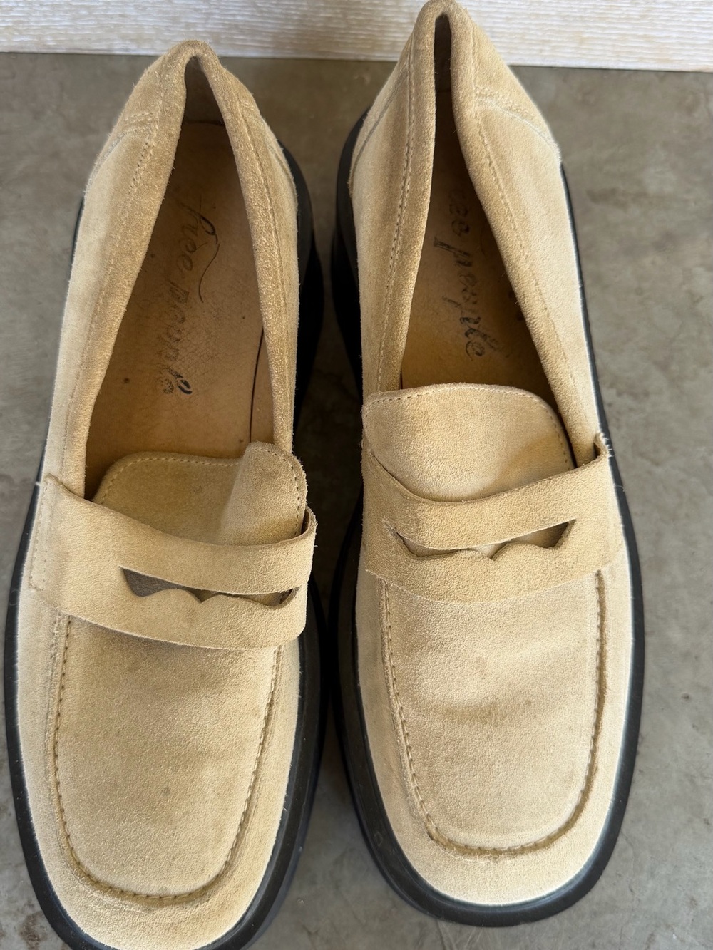 Suede Penny Loafers in Beige
